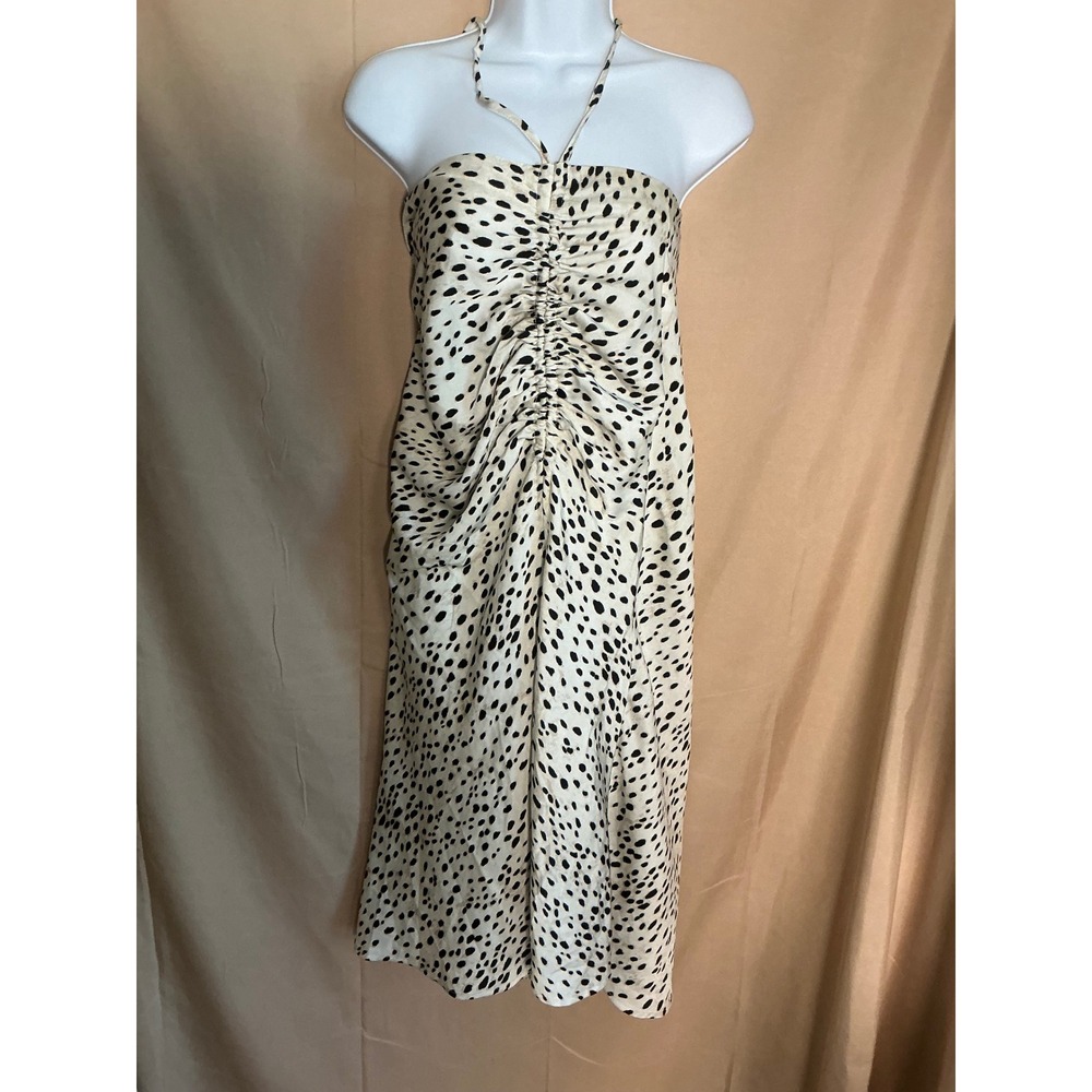 Cider Midi Dress Womens Large Cream Black Excellent Dalmatian Ruched Halter Slit